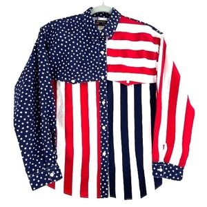 90S RUDDOCK BROTHERS AMERICAN FLAG WESTERN SHIRT WOMEN'S LARGE RODEO COWGIRL USA